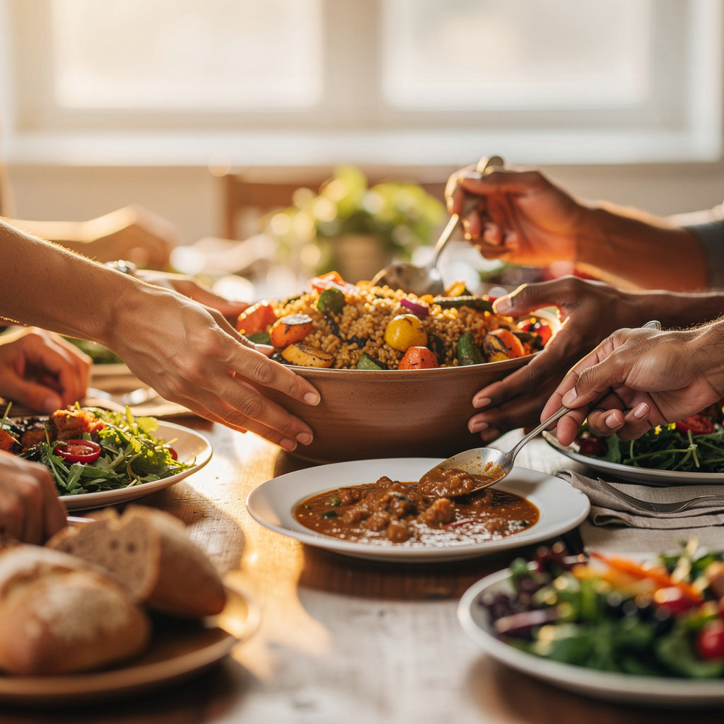 Light & Life Isla Vista community members sharing a multicultural meal together in Isla Vista, California